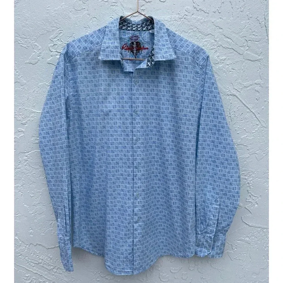 Robert Graham Mens Classic Fit Formal Printed Long Sleeve Shirt Blue  Sz Medium - Picture 1 of 13